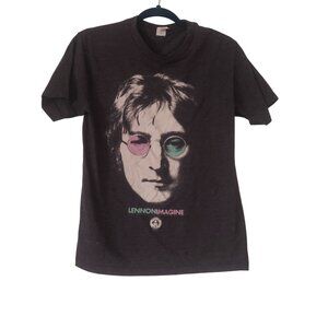 John Lennon Imagine Mens Black Short Sleeve T‎ Shirt Music Band The Beatles